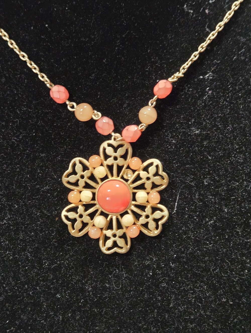 Gold Floral Pendant Necklace with Coral And Other Beautiful Colo - Women Jewelry